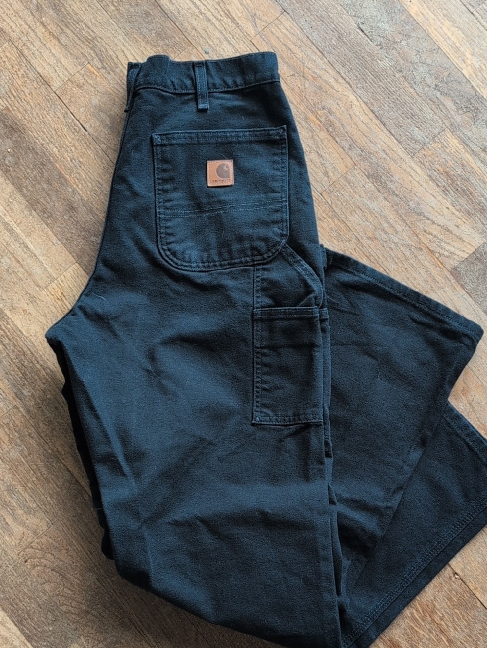 Carhartt Black Utility Work Pants with Leather Logo Patch
